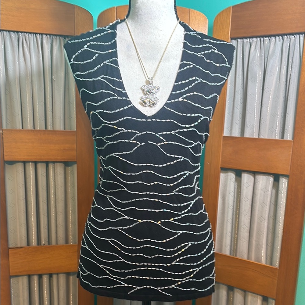 Windridge Cheryl Nash Black and White beaded top